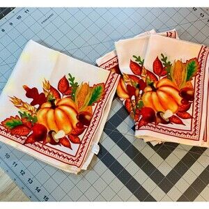 Fall / Thanksgiving Cloth Napkins Set – Pumpkin & Leaves Design